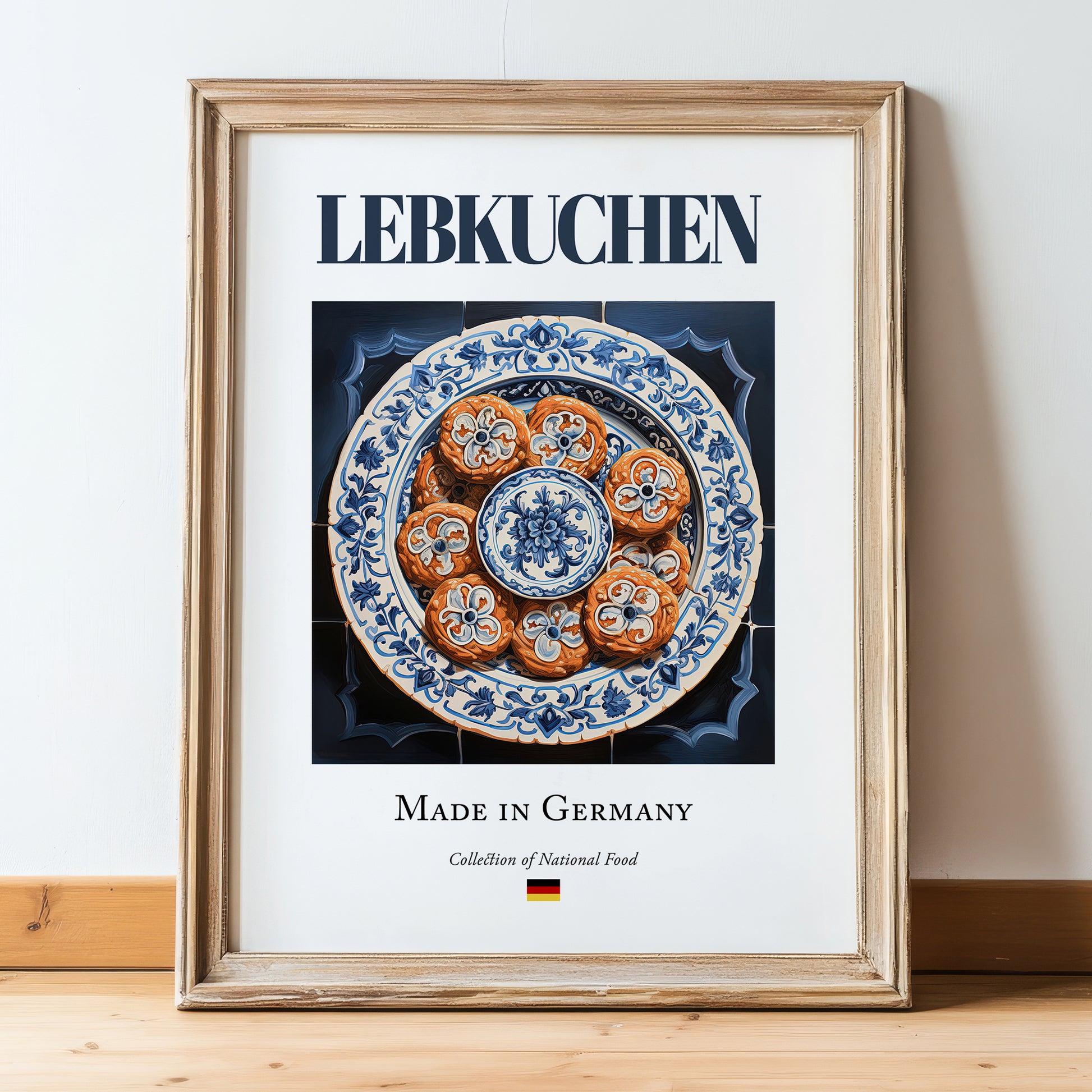 Lebkuchen – German Dessert Dish, Bistro Painting, in wooden frame leaning on the floor