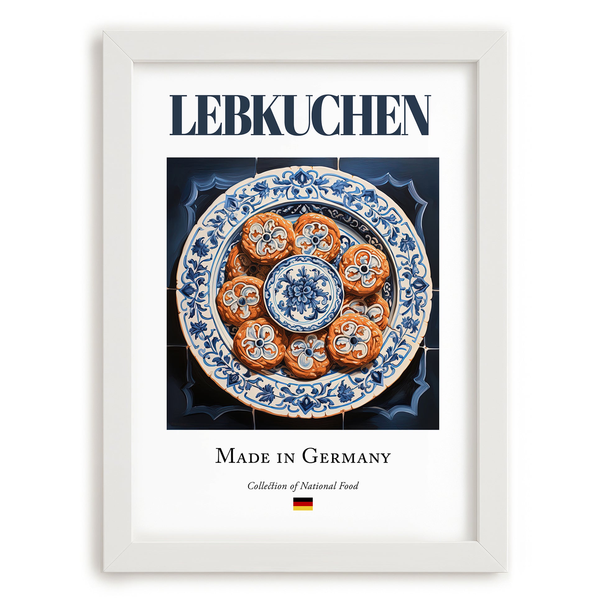 Lebkuchen – German Dessert Dish, Bistro Painting, placed in minimal white frame