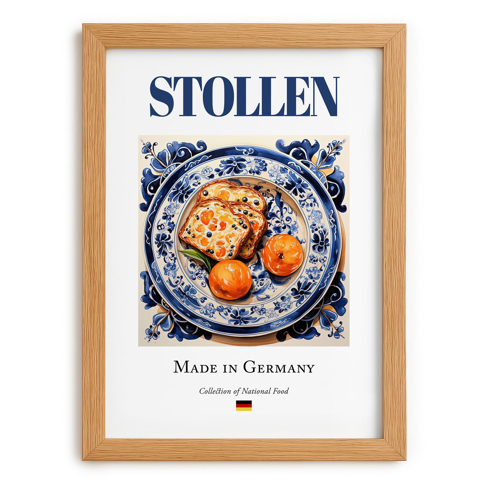 Stollen – German Dessert Dish, Fine Dining Restaurant Wall Decor, set in oak frame