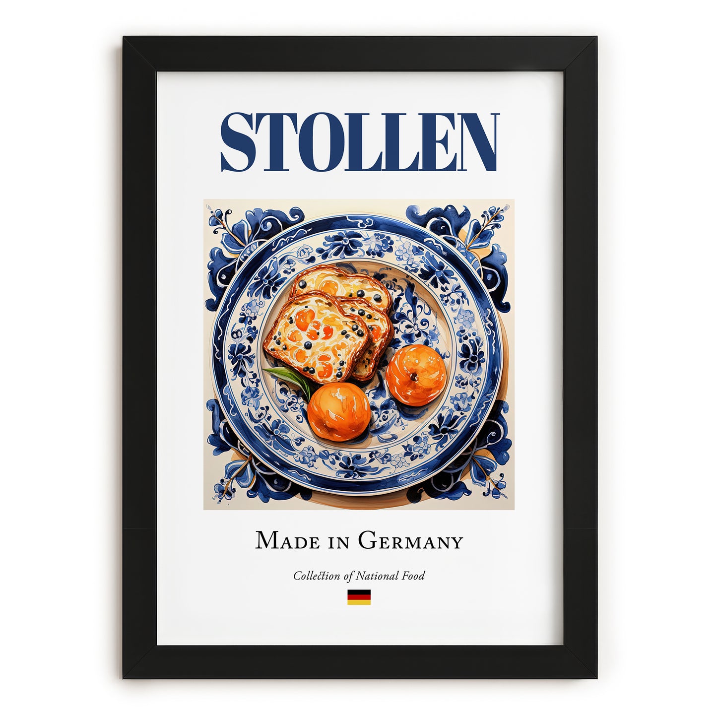 Stollen – German Dessert Dish, Fine Dining Restaurant Wall Decor, in sleek black frame