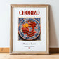Chorizo – Spanish Meat Dish, Restaurant Poster, in wooden frame leaning on the floor