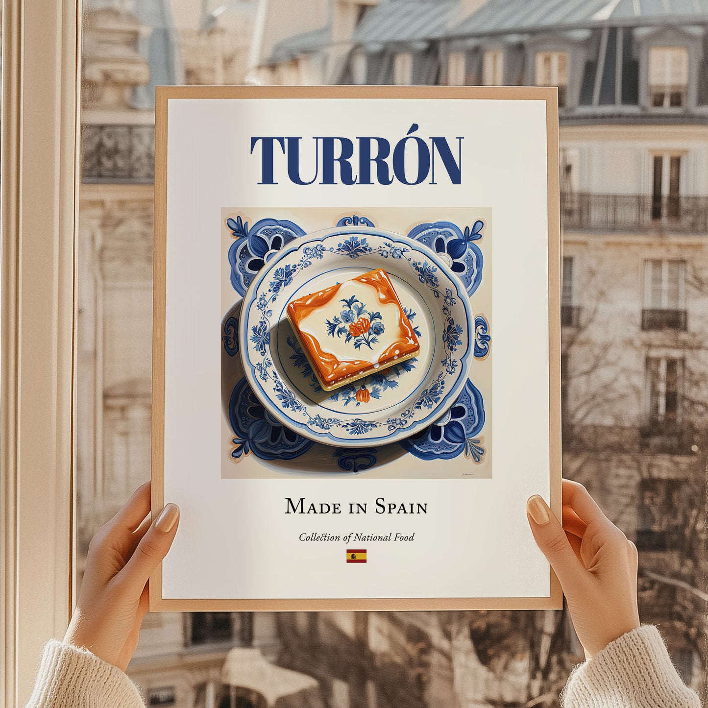 Turrón – Spanish Dessert Dish, Fine Dining Restaurant Art, styled in a charming Paris street view