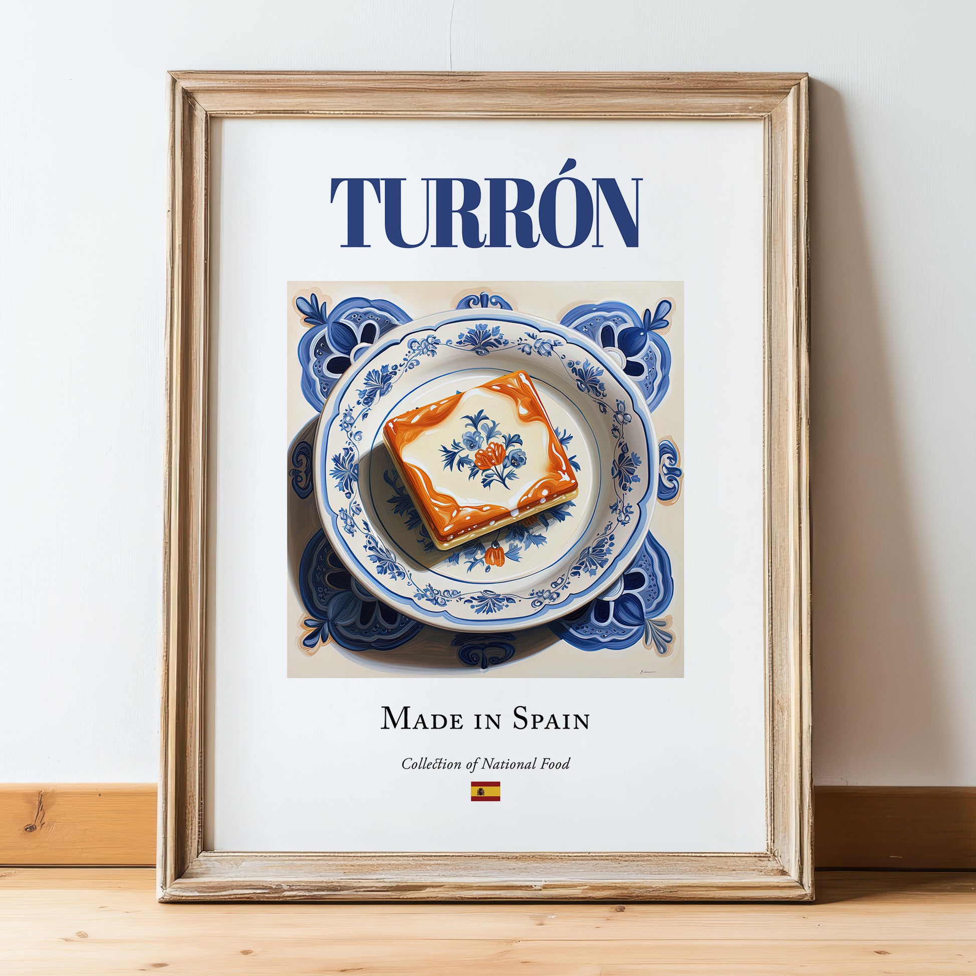 Turrón – Spanish Dessert Dish, Fine Dining Restaurant Art, in wooden frame leaning on the floor