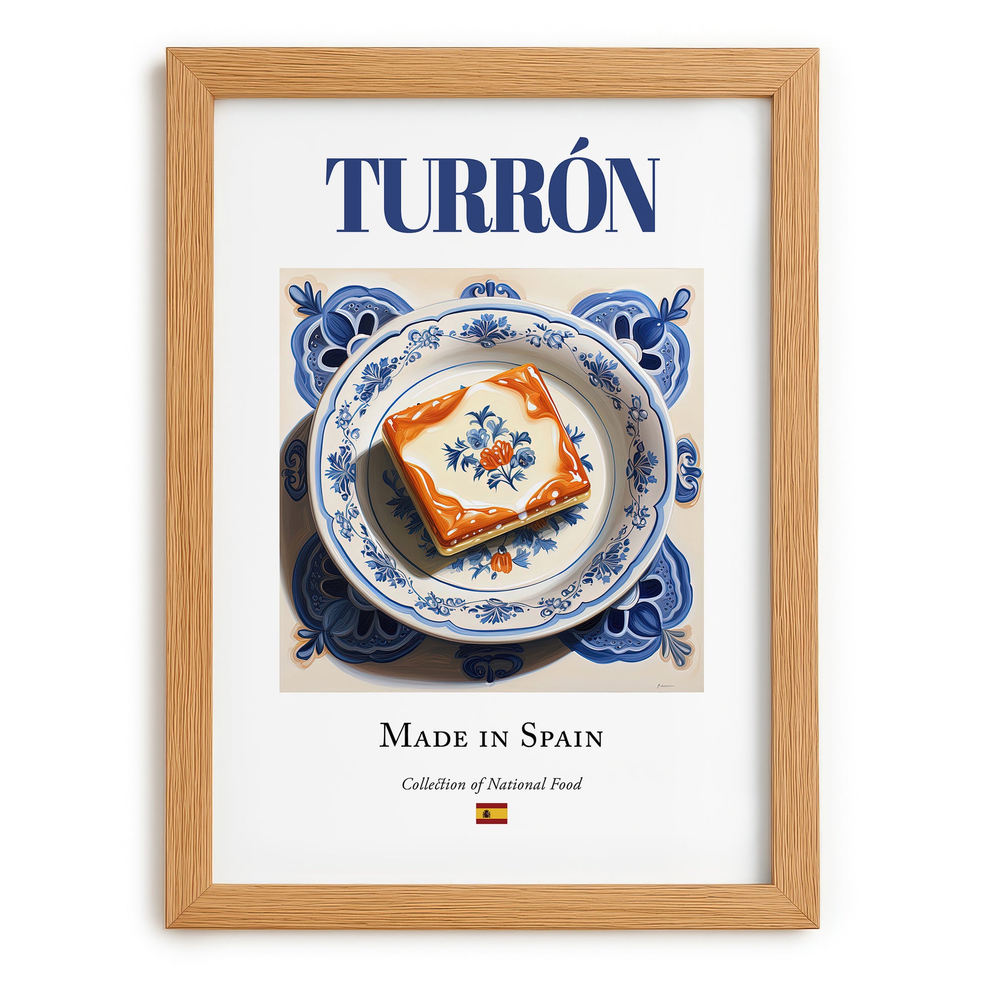 Turrón – Spanish Dessert Dish, Fine Dining Restaurant Art, set in oak frame