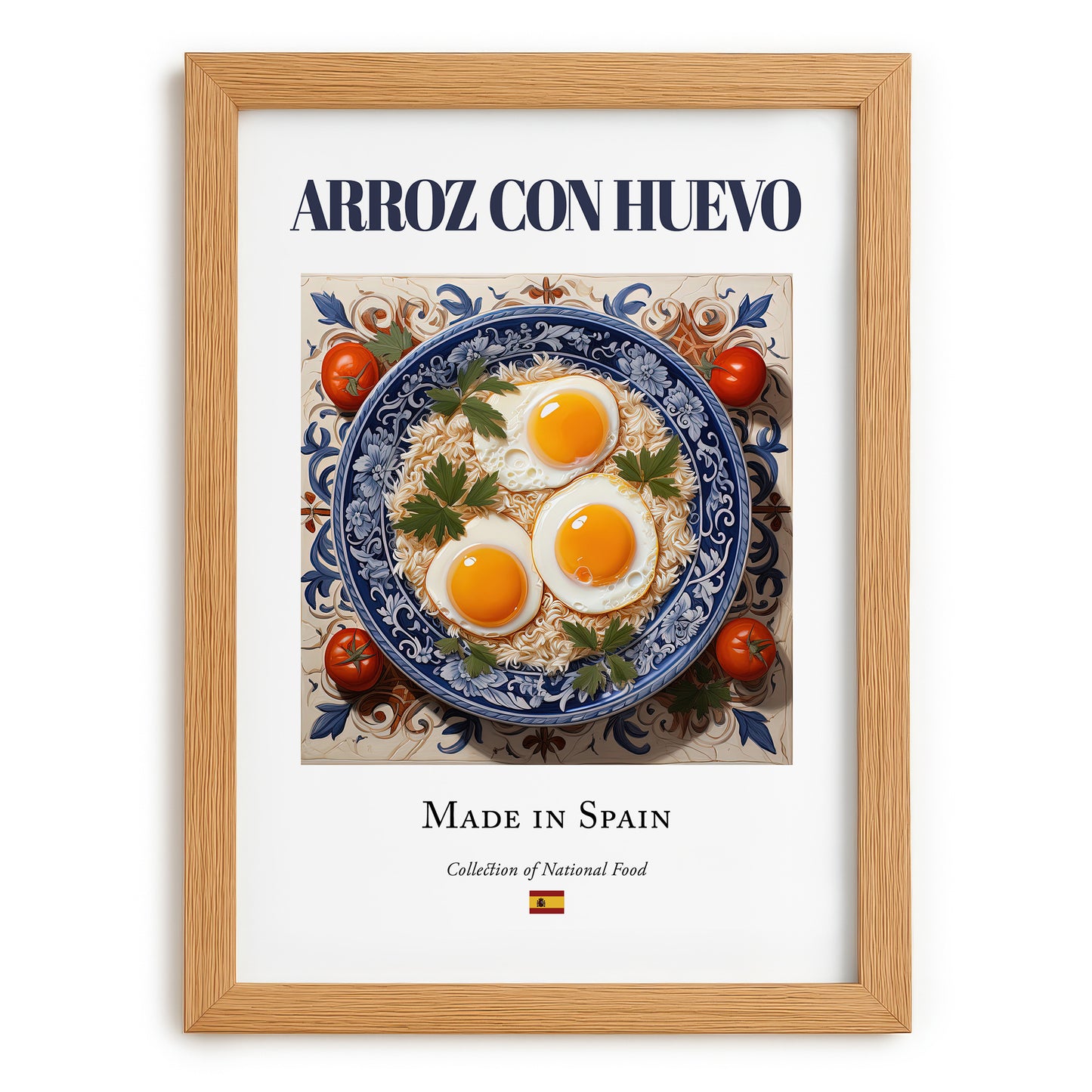Arroz con huevo – Spanish Rice Dish, Restaurant Poster, set in oak frame