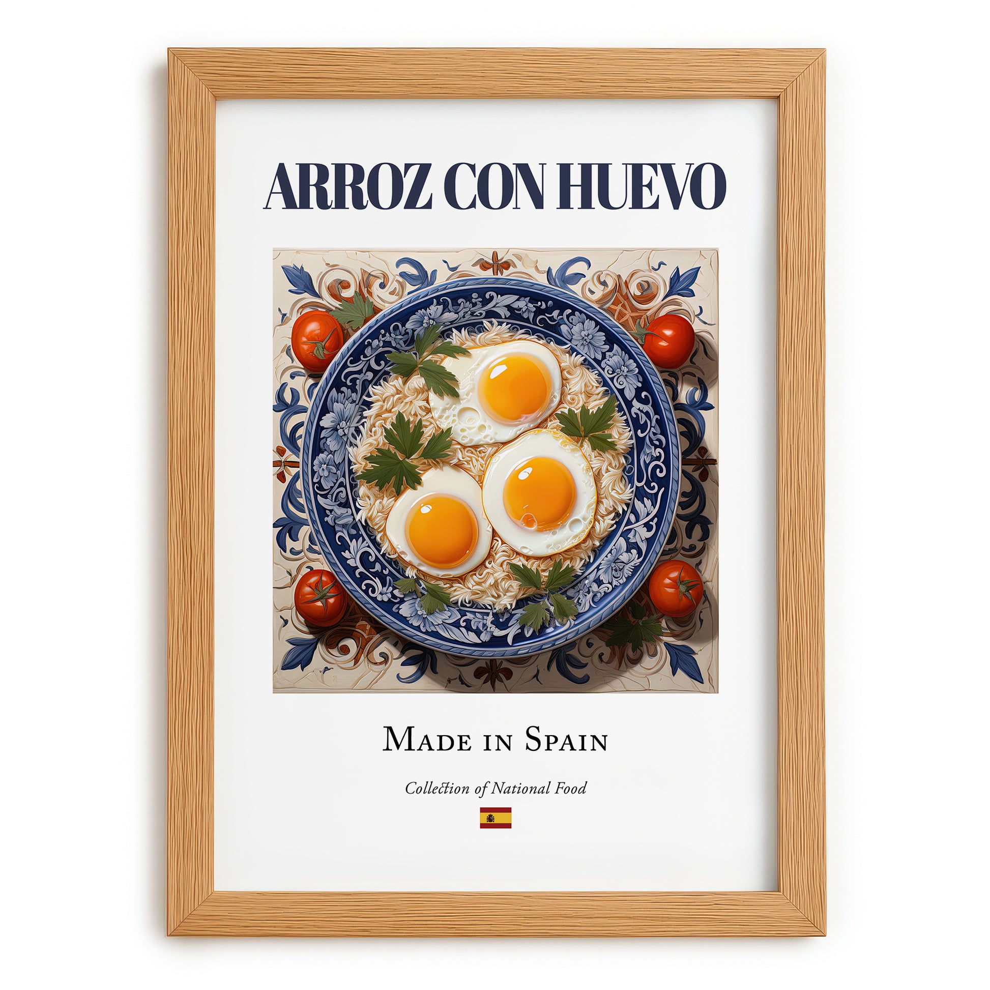 Arroz con huevo – Spanish Rice Dish, Restaurant Poster, set in oak frame