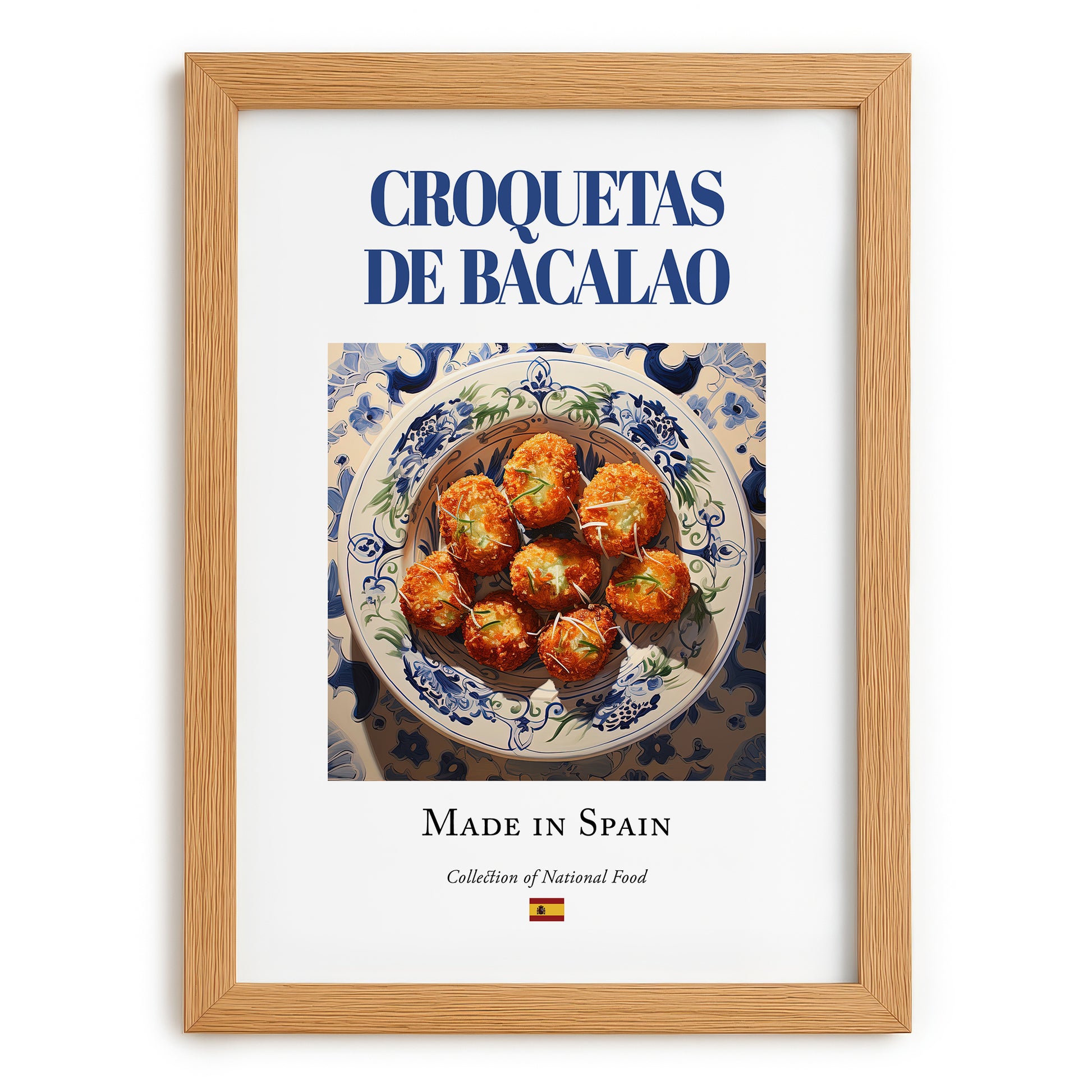 Croquetas de bacalao – Spanish Snack Dish, Tavern Poster, set in oak frame