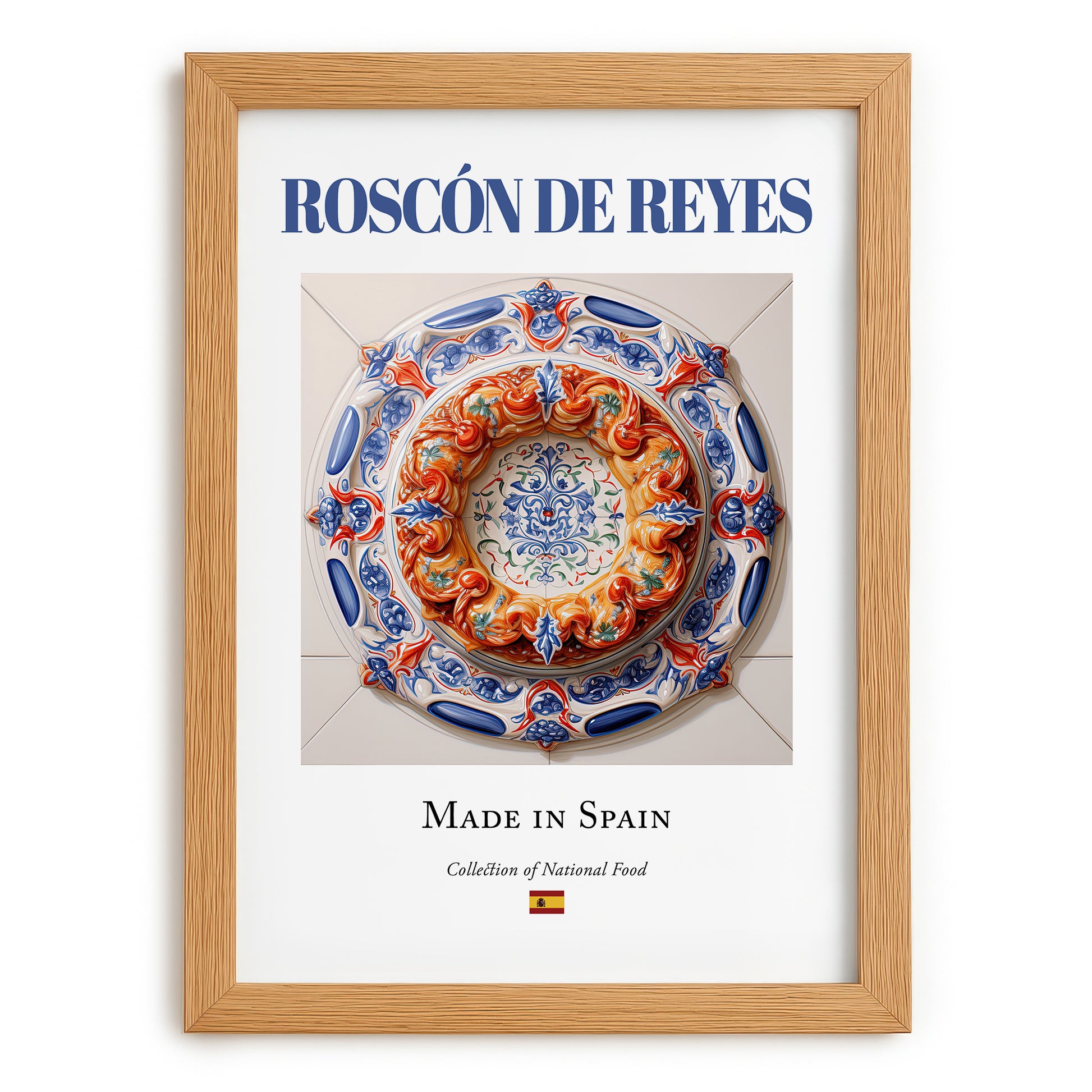 Roscón de Reyes – Spanish Dessert Dish, Brasserie Wall Art, set in oak frame