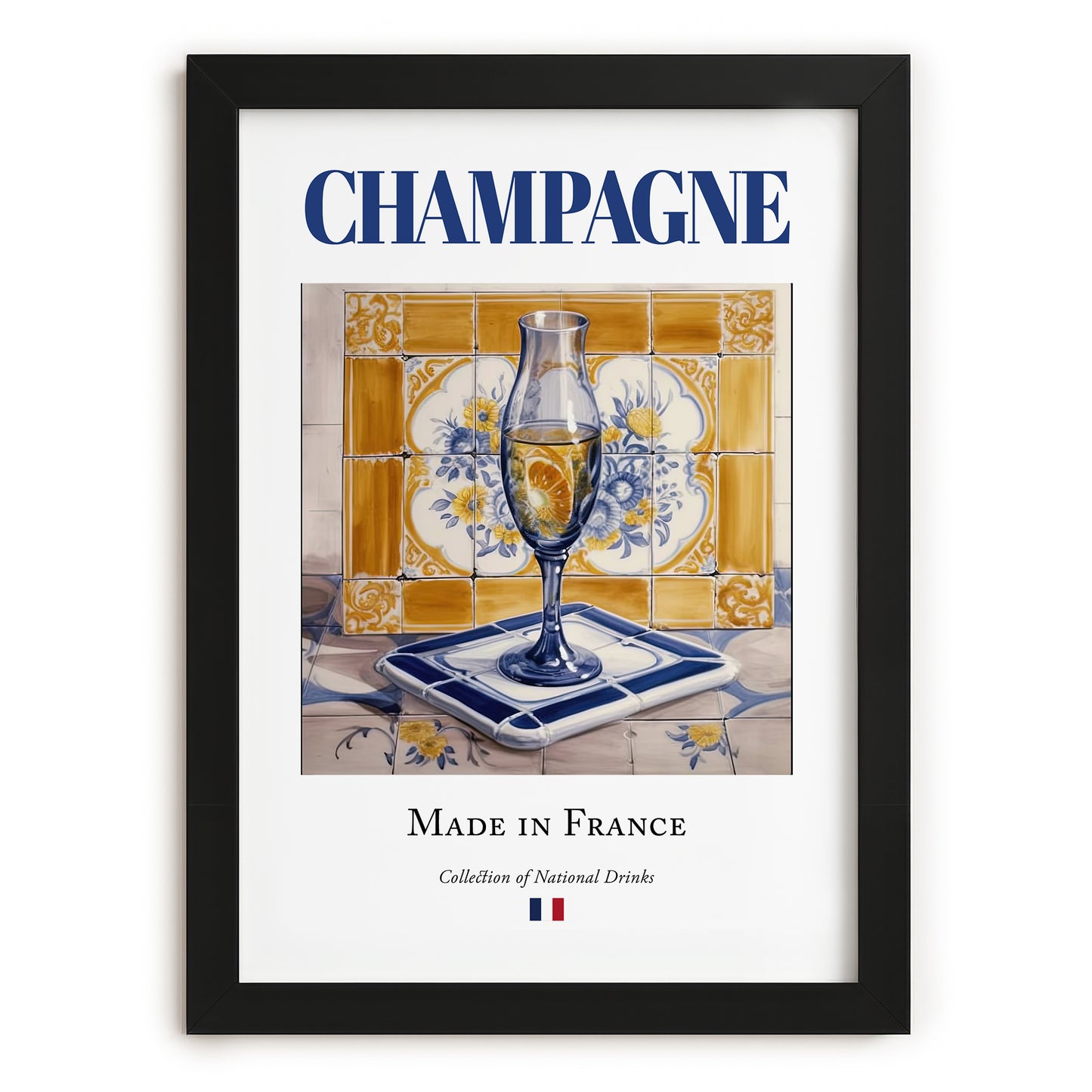 Champagne – French Sparkling Wine, Tasting Room Still Life, in sleek black frame