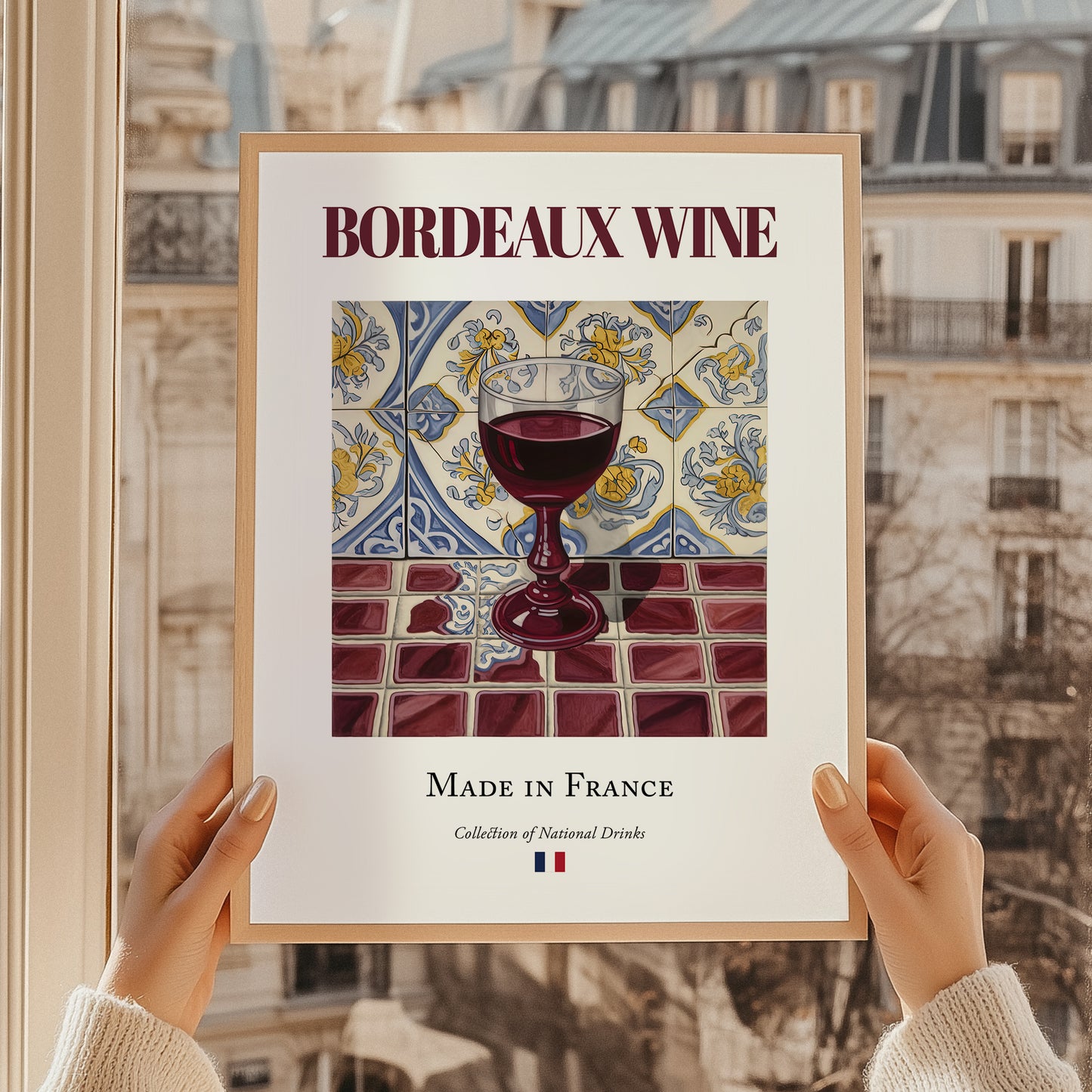 Bordeaux wine – French Red Wine, Wine Bar Wall Art, styled in a charming Paris street view