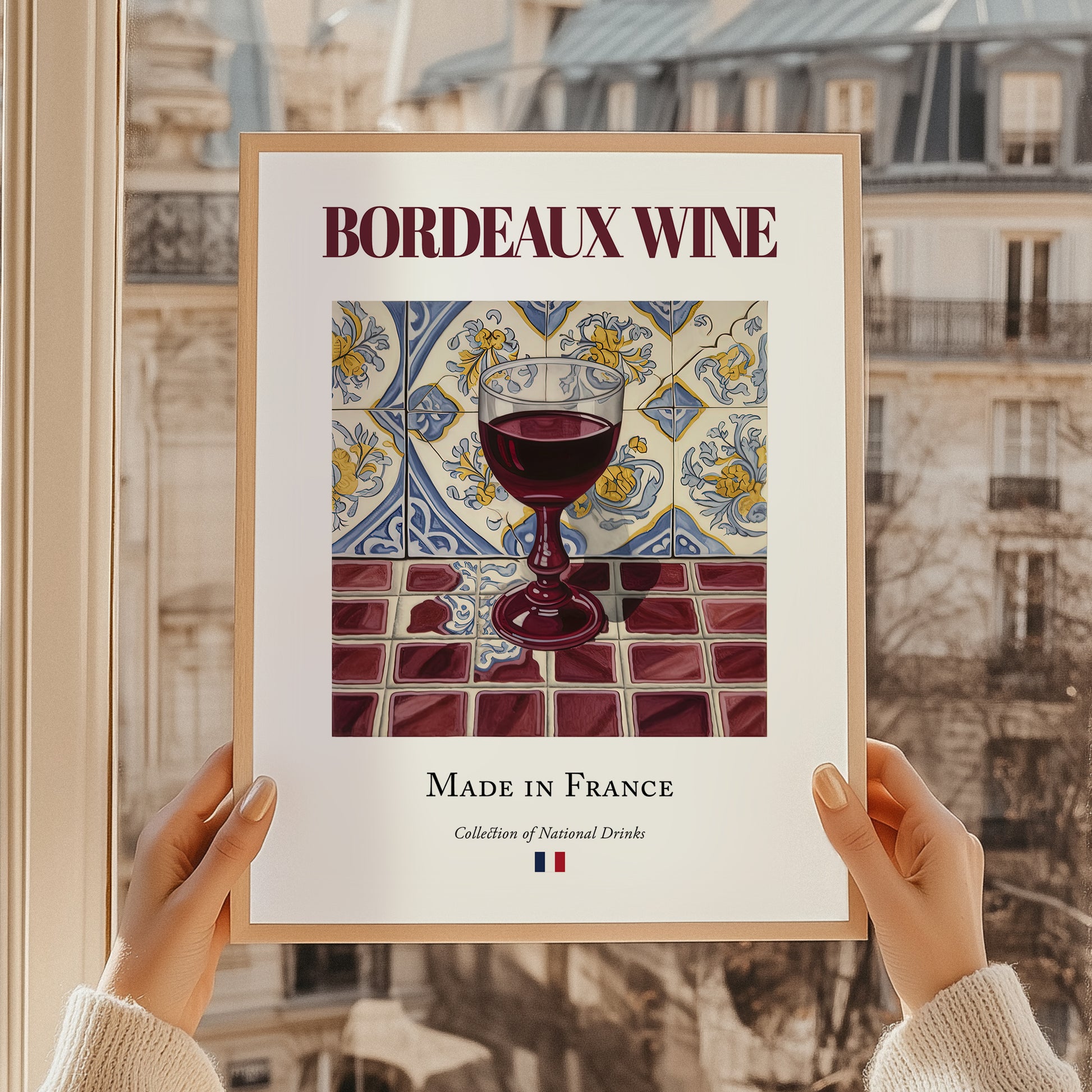 Bordeaux wine – French Red Wine, Wine Bar Wall Art, styled in a charming Paris street view