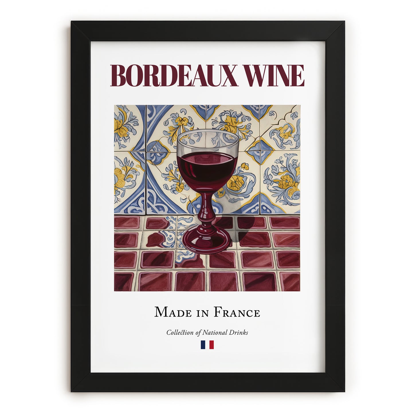 Bordeaux wine – French Red Wine, Wine Bar Wall Art, in sleek black frame