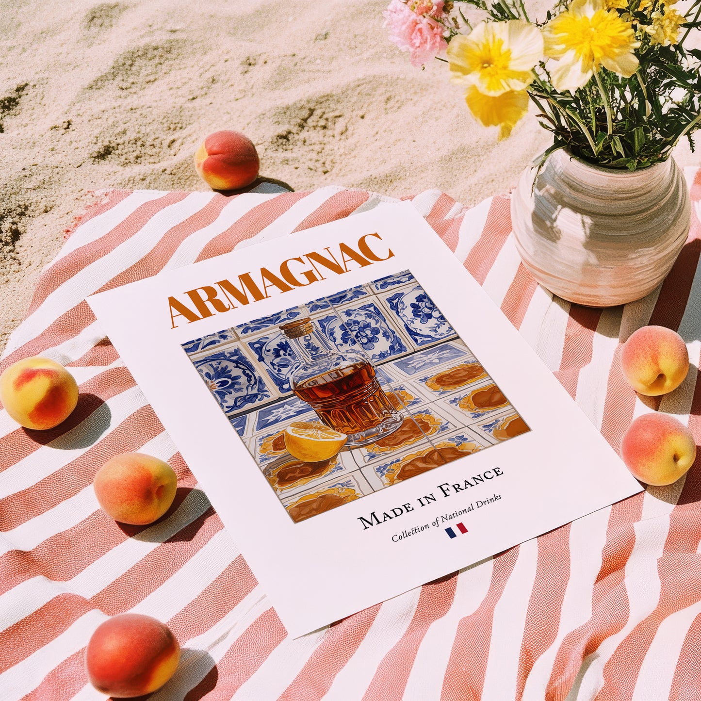 Armagnac – French Spirit Drink, Jazz Bar Poster, unframed on coastal sand
