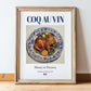 Coq au vin – French Stew Dish, Tavern Poster, in wooden frame leaning on the floor