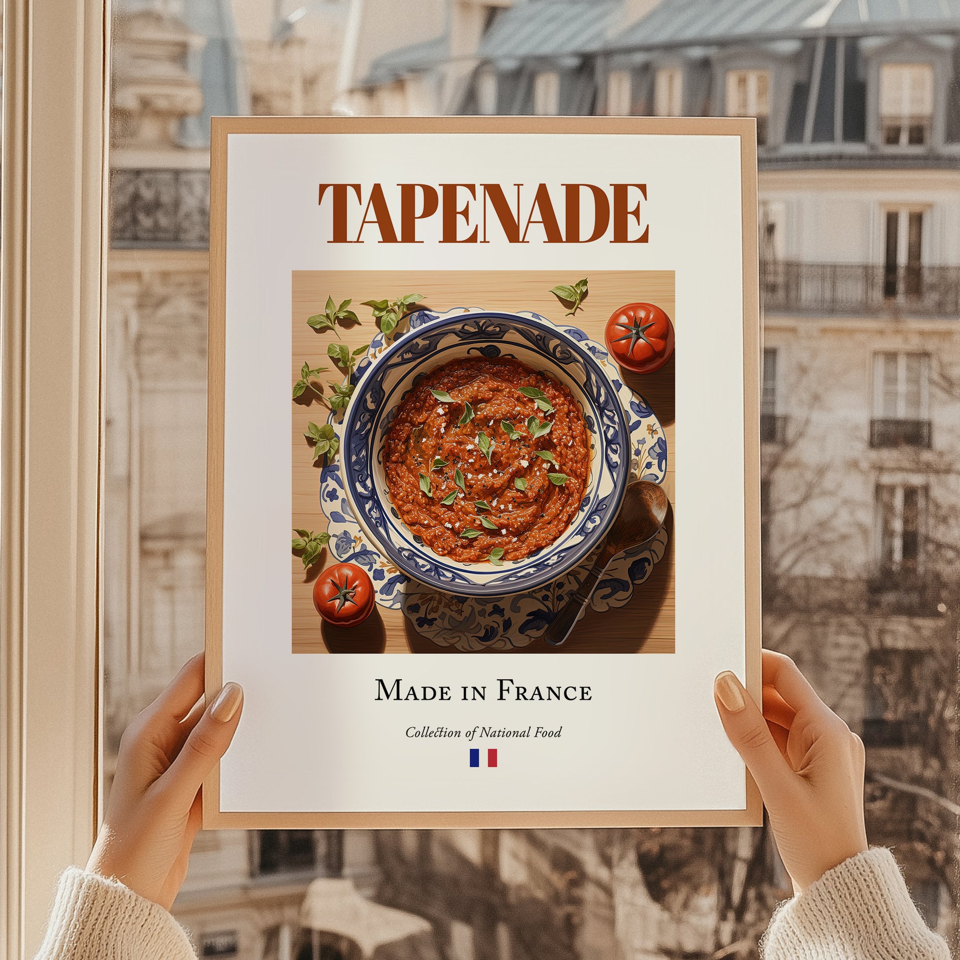Tapenade – French Snack Dish, Café Wall Decor, styled in a charming Paris street view