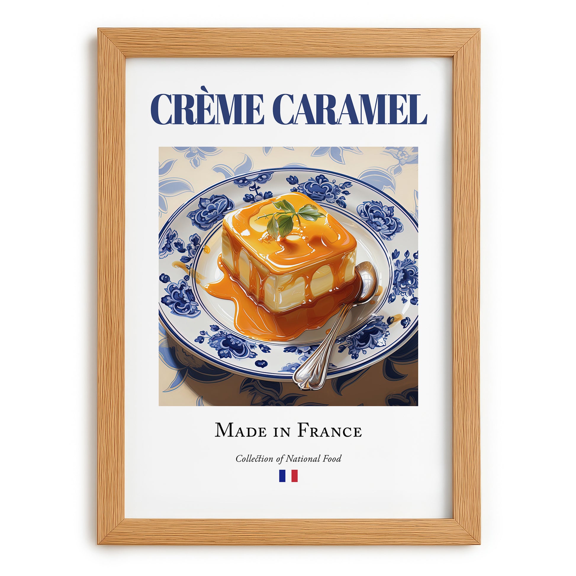 Crème caramel – French Dessert Dish, Restaurant Poster, set in oak frame