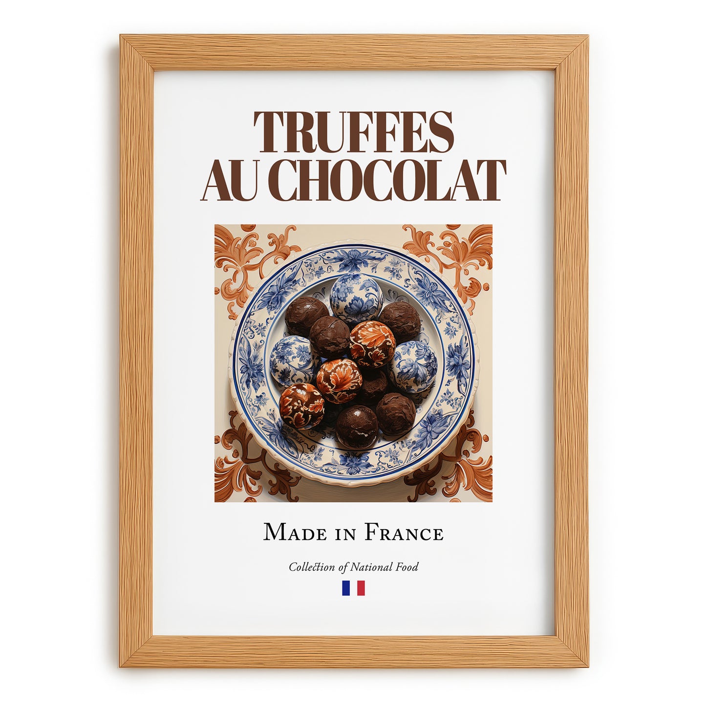 Chocolate truffles – French Dessert Dish, Restaurant Poster, set in oak frame