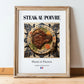 Steak au poivre – French Meat Dish, Tavern Art, in wooden frame leaning on the floor