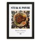 Steak au poivre – French Meat Dish, Tavern Art, in sleek black frame