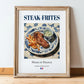 Steak-frites – French Dish, Farmhouse Kitchen Wall Art, in wooden frame leaning on the floor