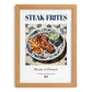 Steak-frites – French Dish, Farmhouse Kitchen Wall Art, set in oak frame