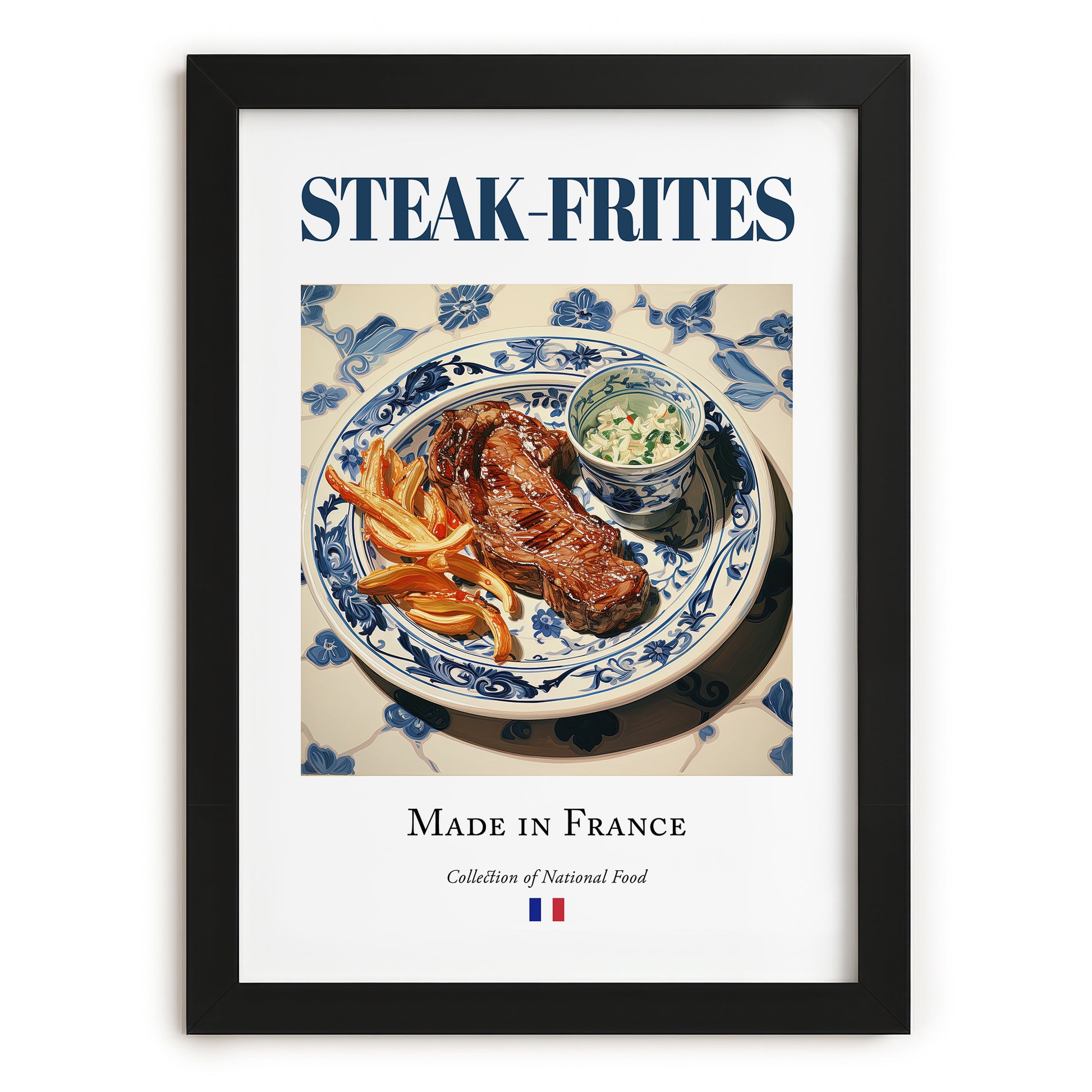 Steak-frites – French Dish, Farmhouse Kitchen Wall Art, in sleek black frame