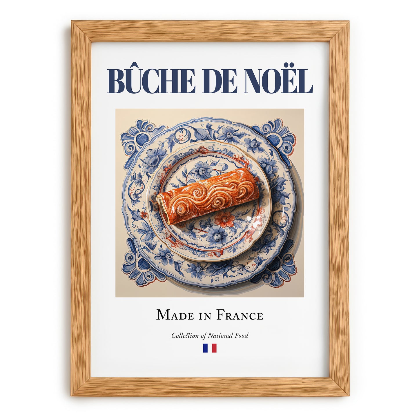 Bûche de Noël – French Dessert Dish, Tavern Poster, set in oak frame