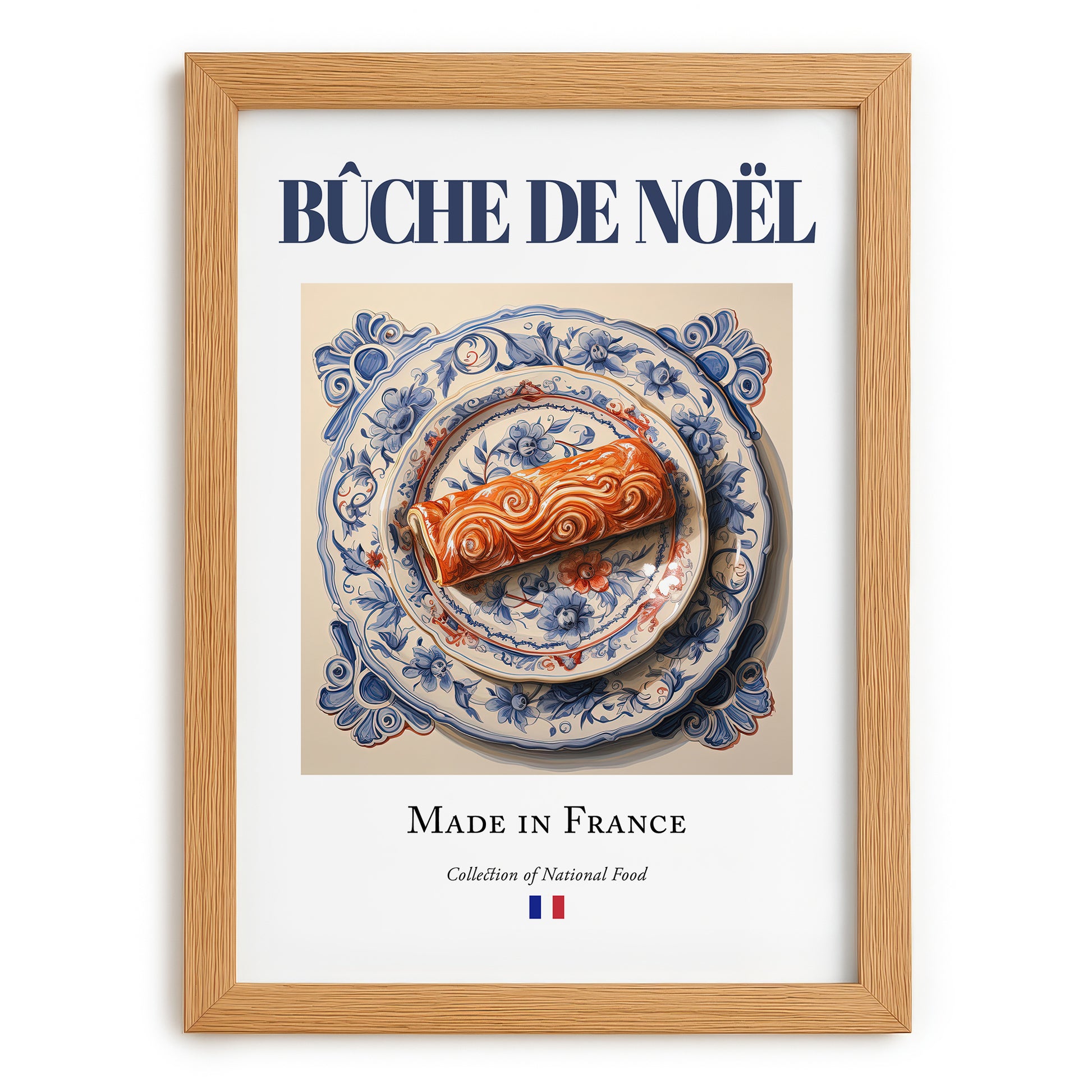 Bûche de Noël – French Dessert Dish, Tavern Poster, set in oak frame
