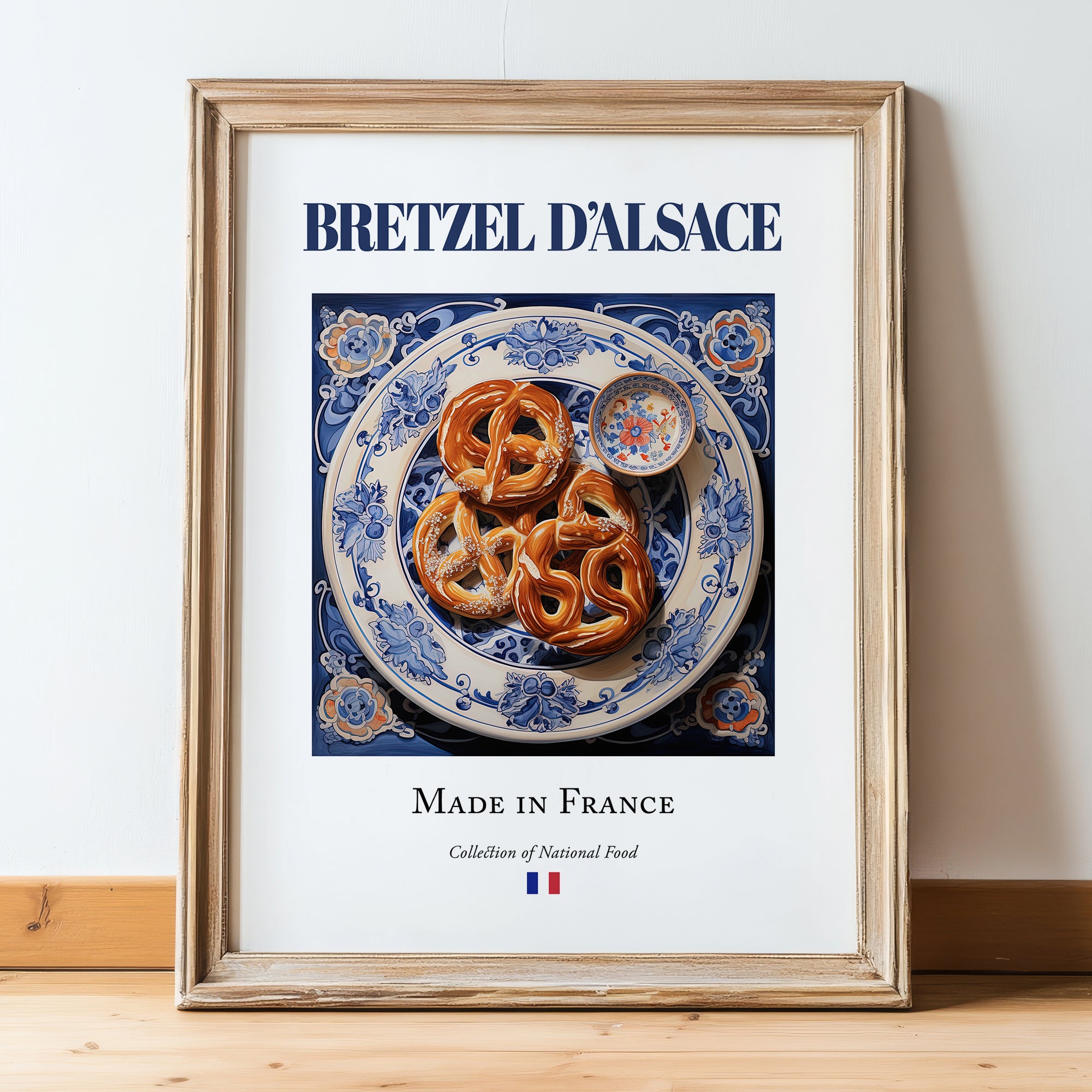 Bretzel d'Alsace – French Bread Dish, Fine Dining Restaurant Painting, in wooden frame leaning on the floor
