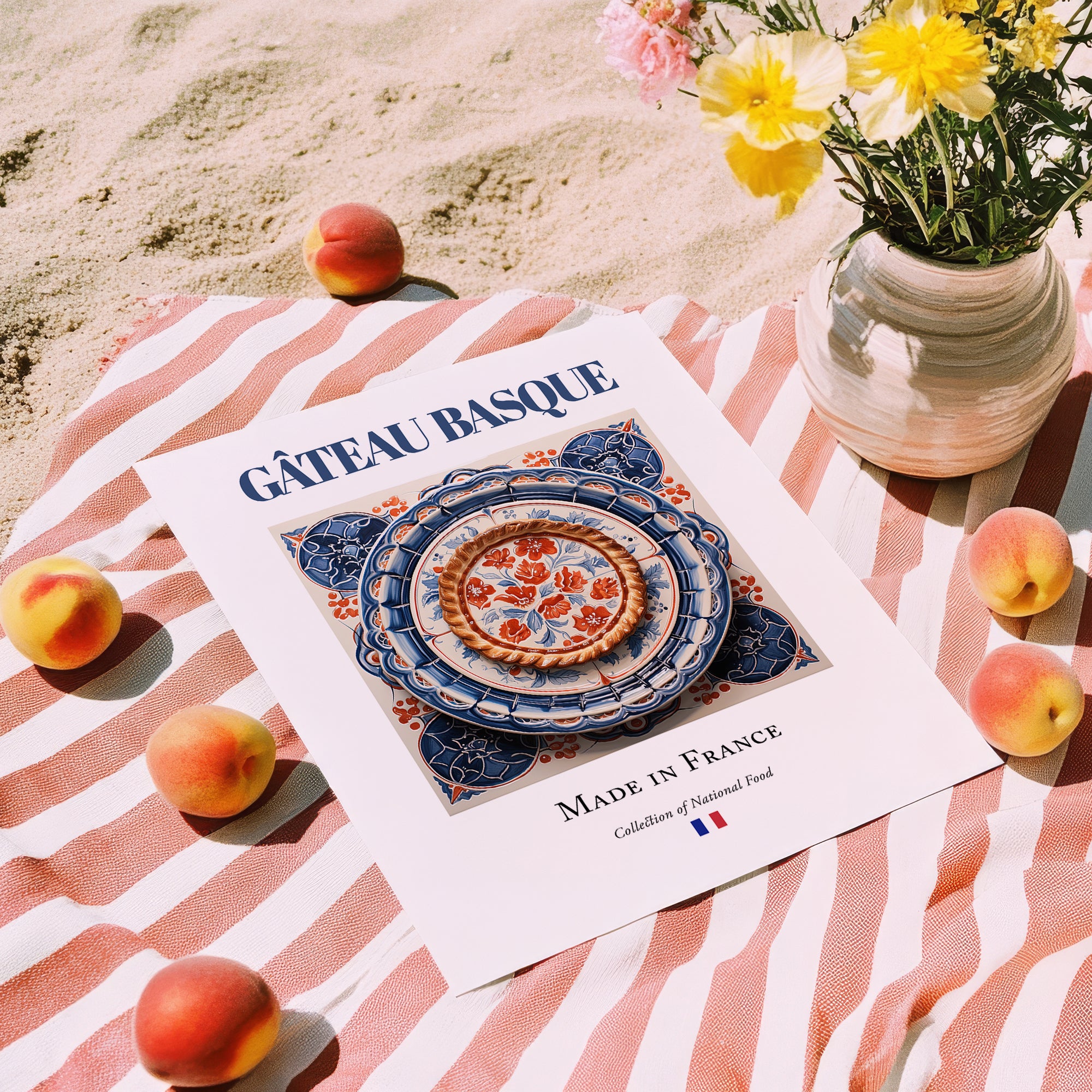 Gâteau Basque – French Dessert Dish, Bistro Poster, unframed on coastal sand