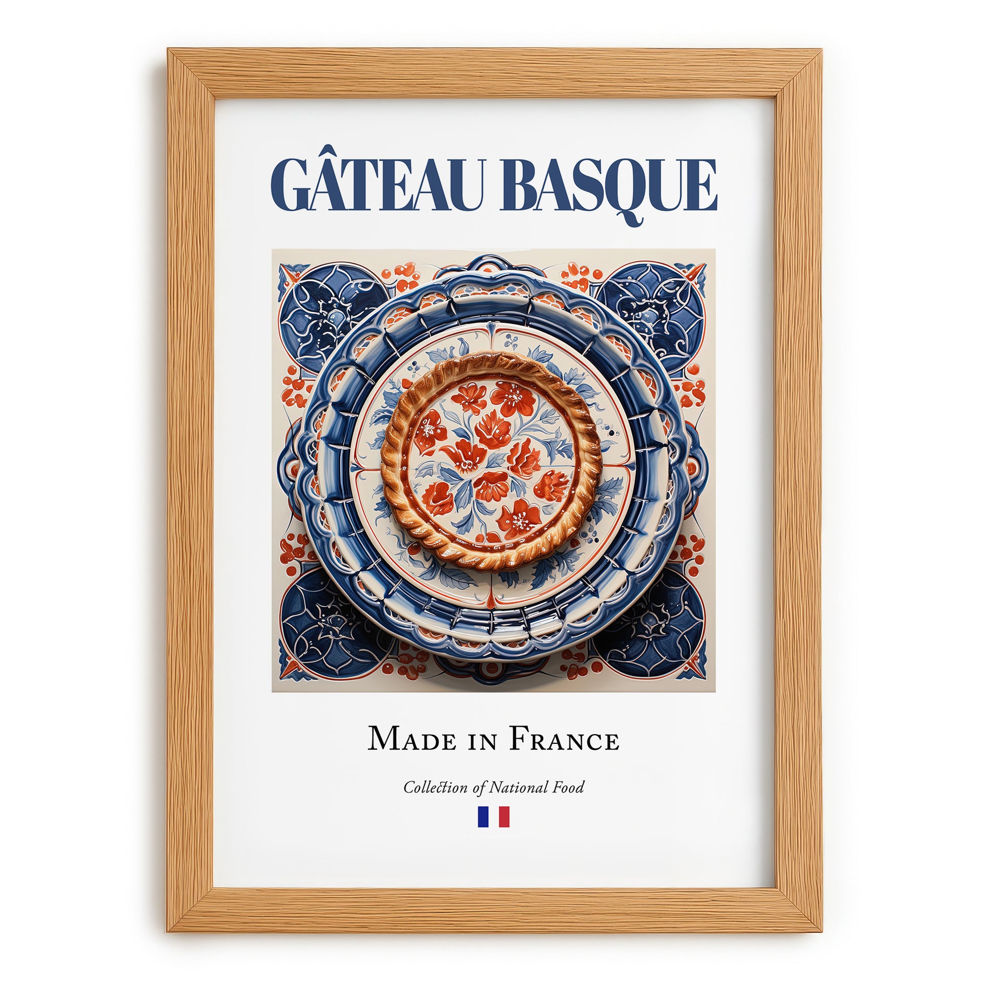 Gâteau Basque – French Dessert Dish, Bistro Poster, set in oak frame