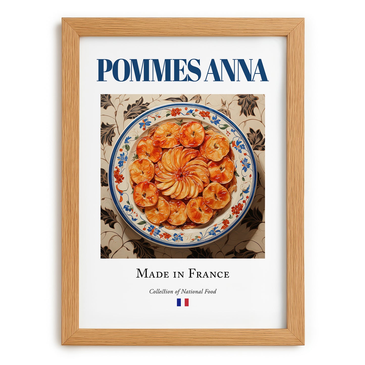 Pommes Anna – French Dish, Café Wall Decor, set in oak frame