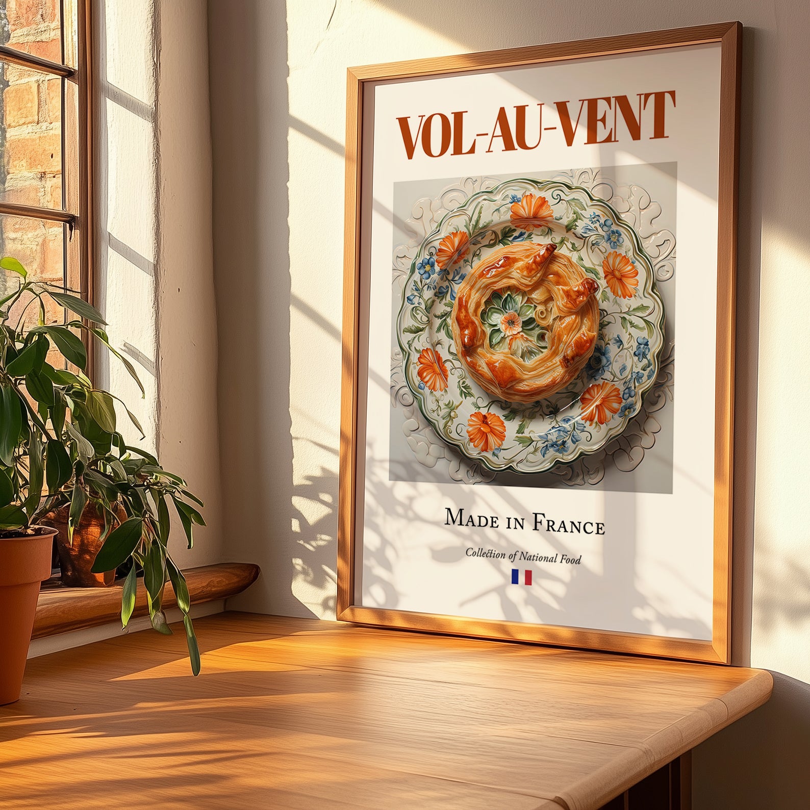 Vol-au-vent – French Dish, Farmhouse Kitchen Print, no-text version framed in wood