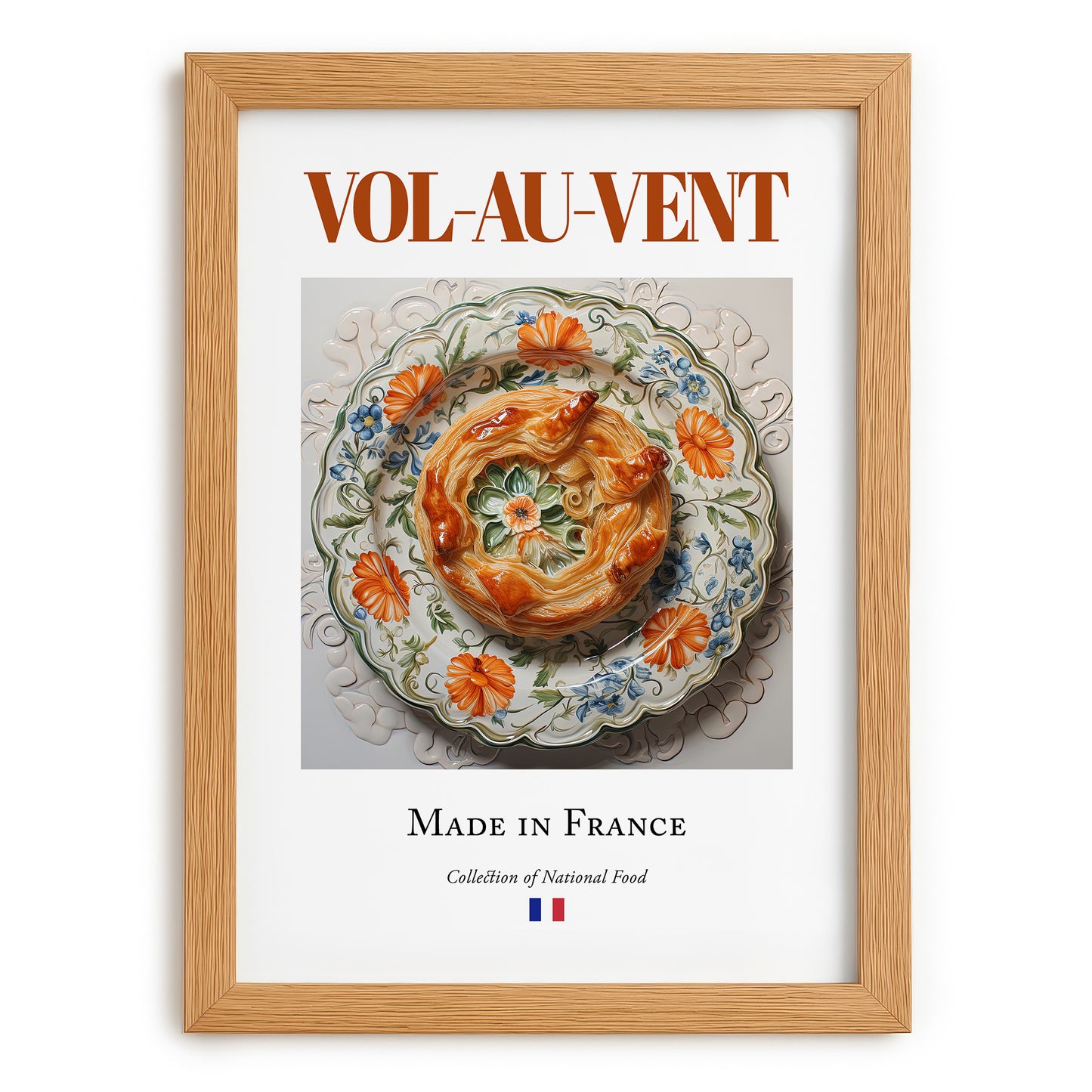 Vol-au-vent – French Dish, Farmhouse Kitchen Print, set in oak frame