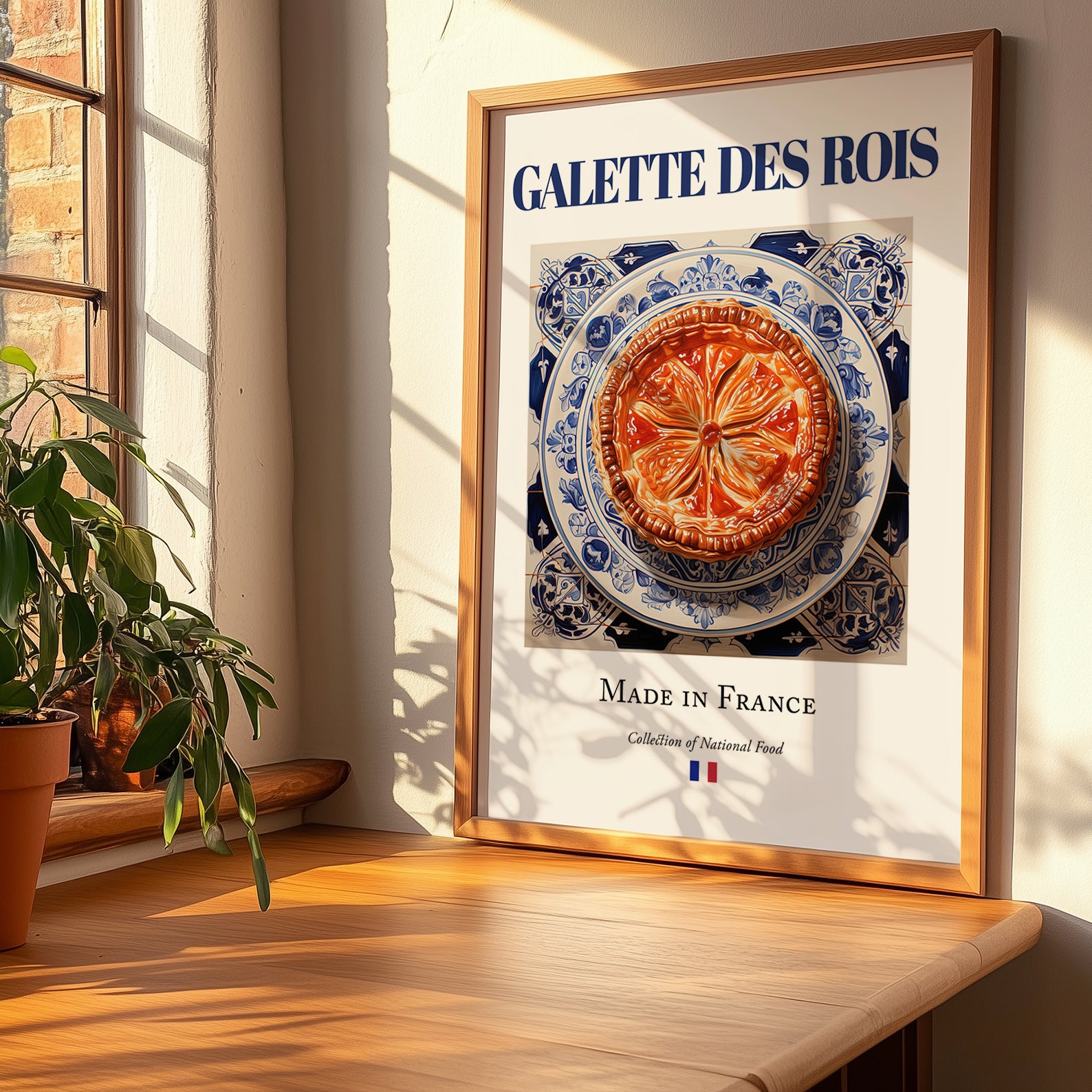 Galette des rois – French Dessert Dish, Bistro Wall Art, no-text version framed in wood