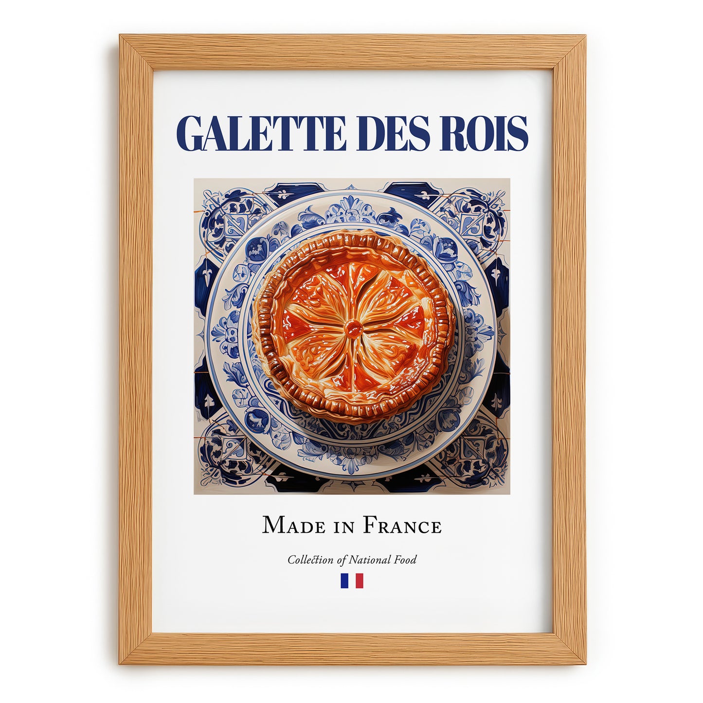 Galette des rois – French Dessert Dish, Bistro Wall Art, set in oak frame