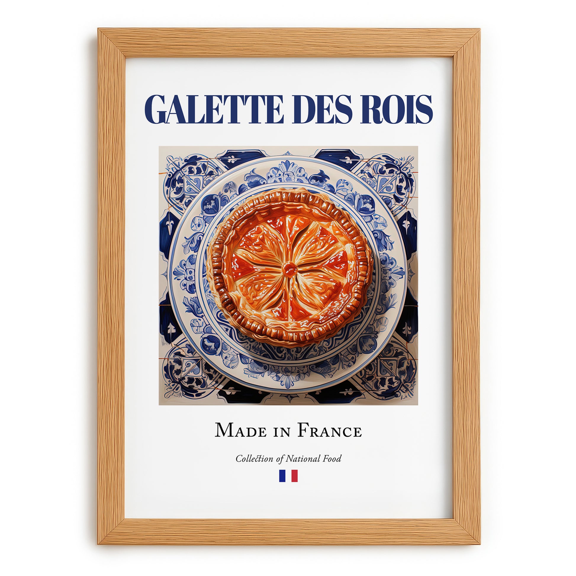 Galette des rois – French Dessert Dish, Bistro Wall Art, set in oak frame