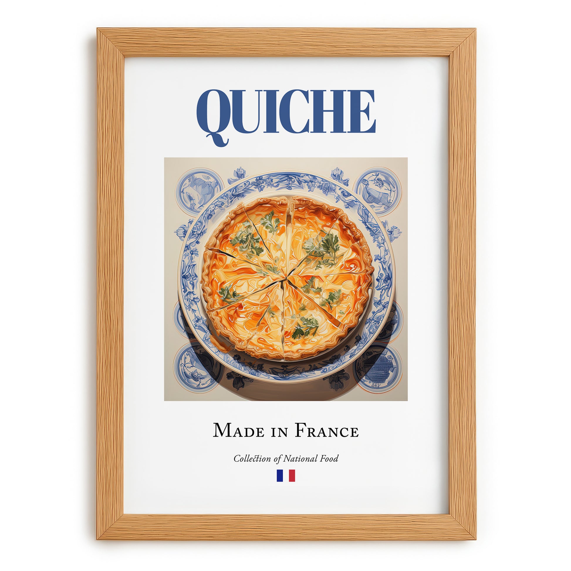 Quiche – French Dish, Bistro Wall Art, set in oak frame