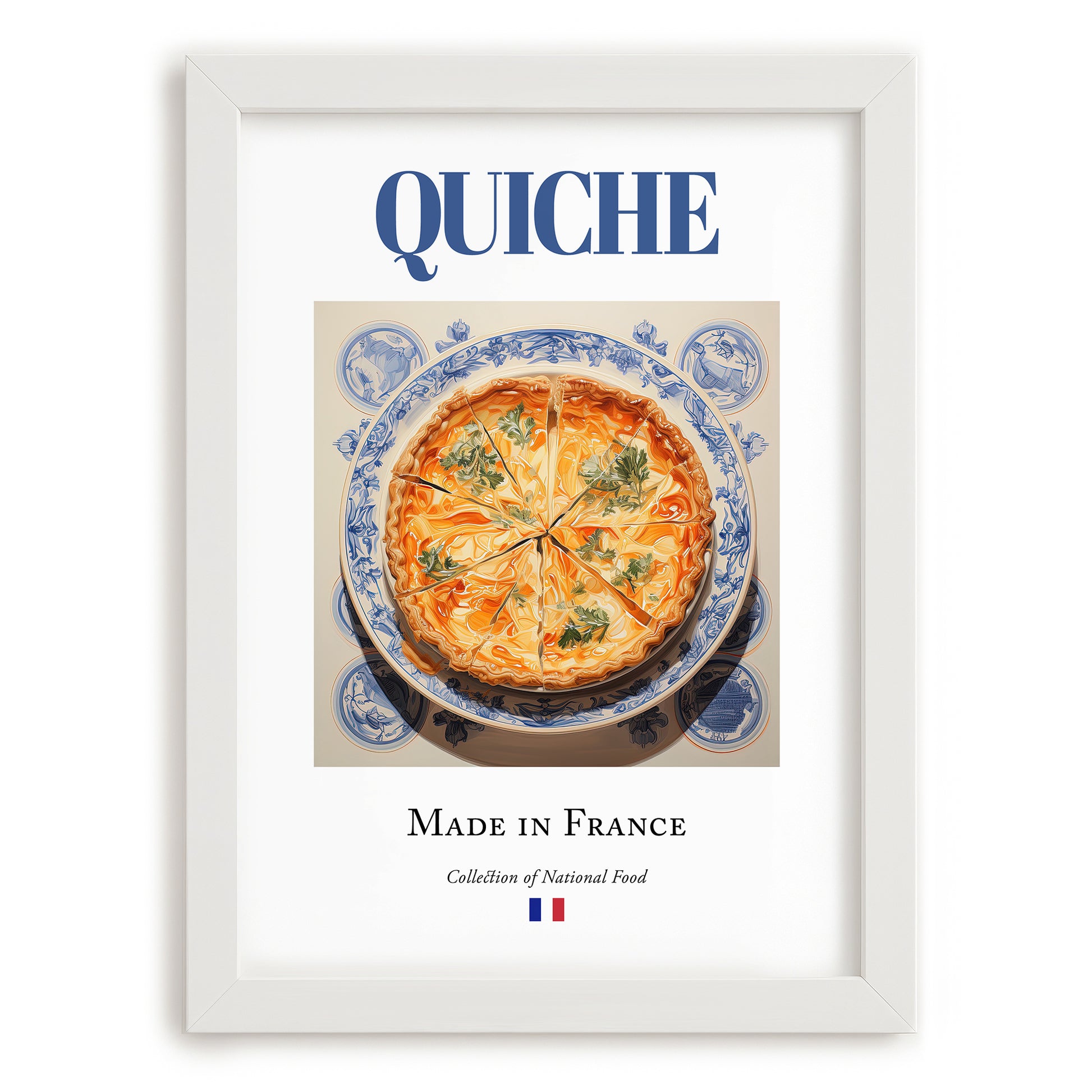 Quiche – French Dish, Bistro Wall Art, placed in minimal white frame