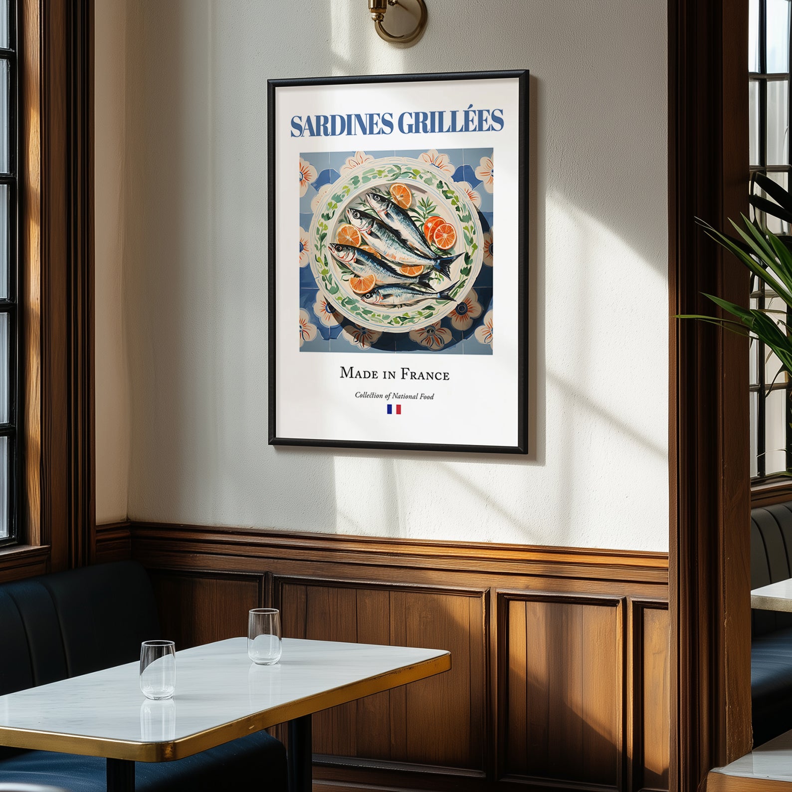 Sardines grillées – French Dish, Brasserie Poster, clean layout with no caption