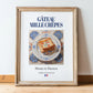 Gâteau mille crêpes – French Dessert Dish, Bistro Wall Decor, in wooden frame leaning on the floor