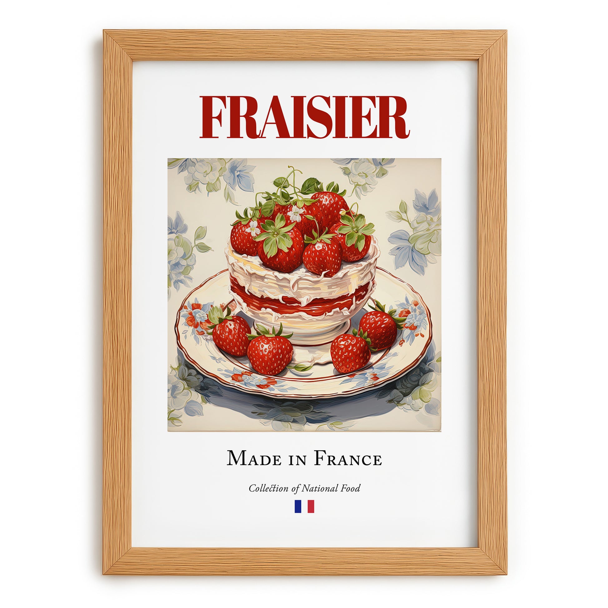 Fraisier – French Dessert Dish, Brasserie Print, set in oak frame