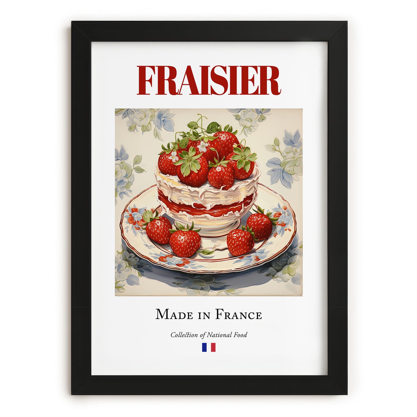 Fraisier – French Dessert Dish, Brasserie Print, in sleek black frame