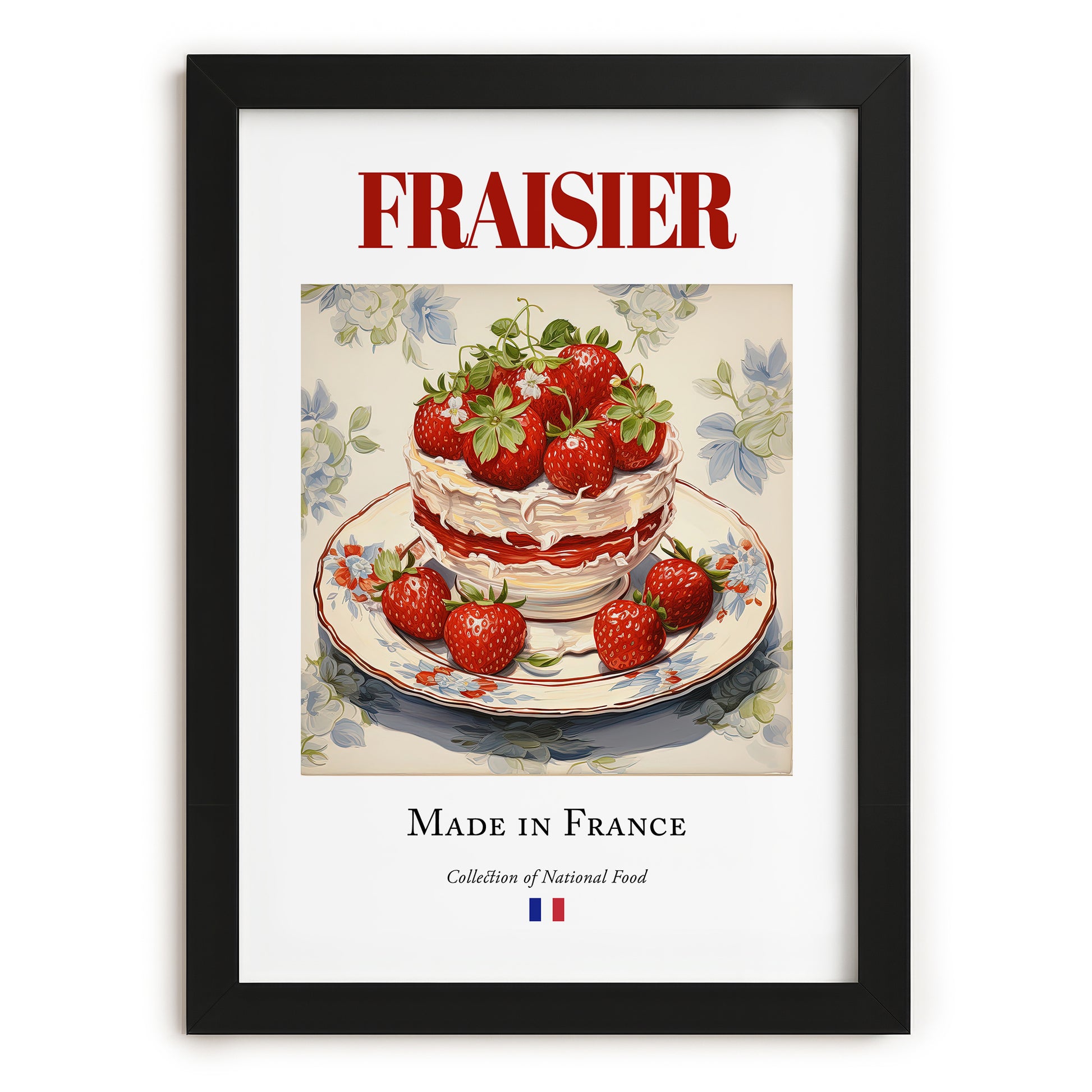 Fraisier – French Dessert Dish, Brasserie Print, in sleek black frame