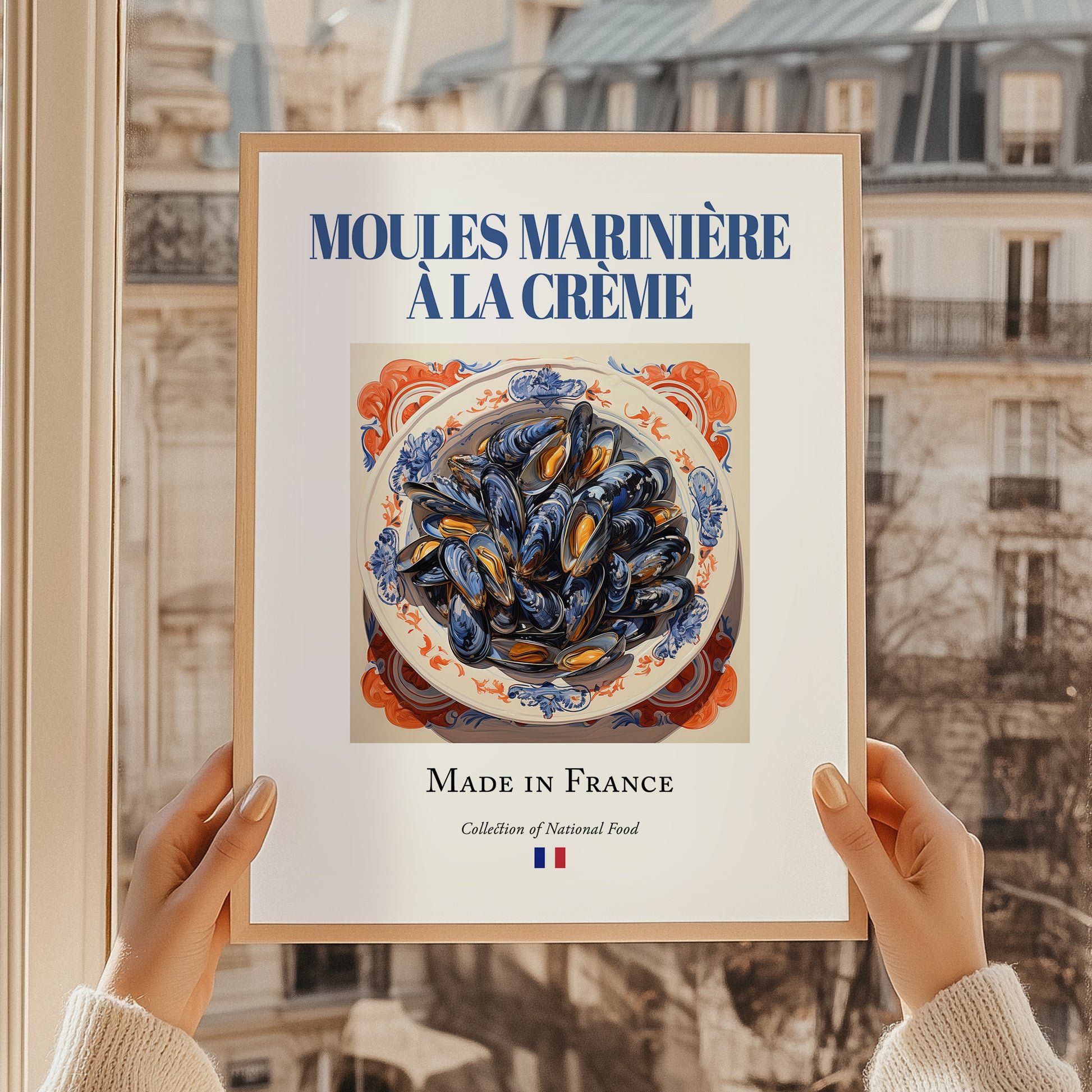 Moules marinière à la crème – French Dish, Café Art, styled in a charming Paris street view