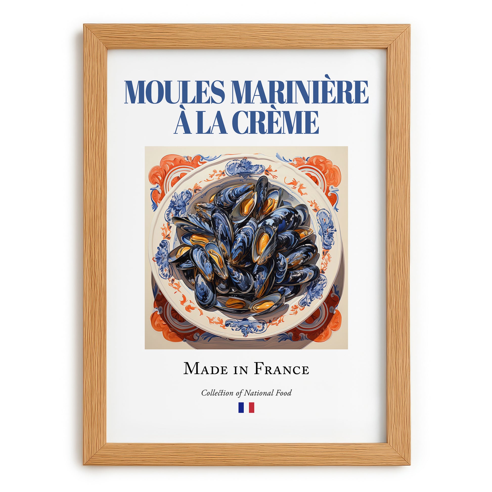 Moules marinière à la crème – French Dish, Café Art, set in oak frame