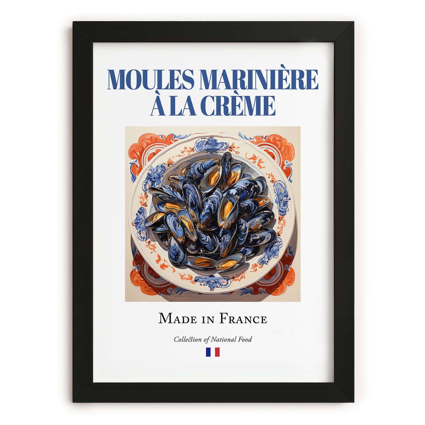 Moules marinière à la crème – French Dish, Café Art, in sleek black frame