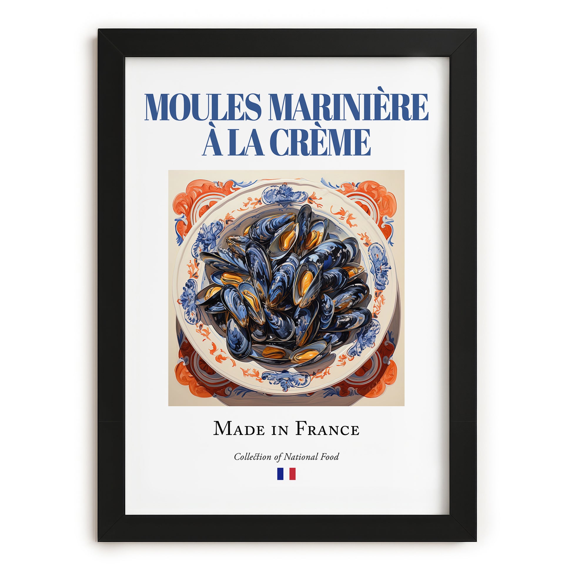 Moules marinière à la crème – French Dish, Café Art, in sleek black frame