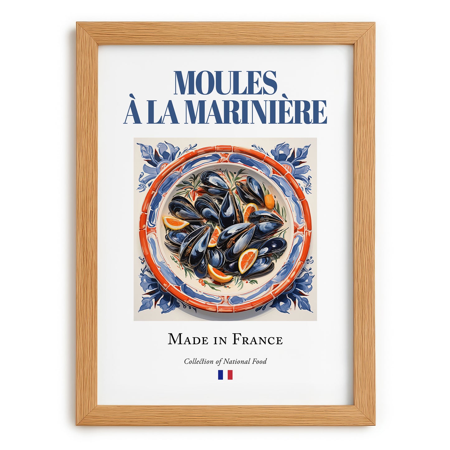 Moules à la marinière – French Dish, Restaurant Still Life, set in oak frame