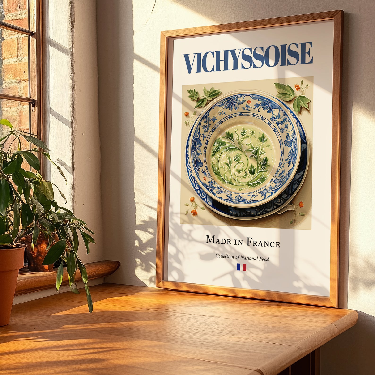 Vichyssoise – French Soup Dish, Restaurant Art, no-text version framed in wood